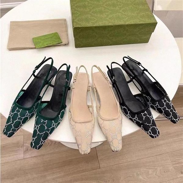 2022 fashion women girls g slingback sandals pump aria slingback shoes are presented in black mesh with crystals sparkling motif b2686